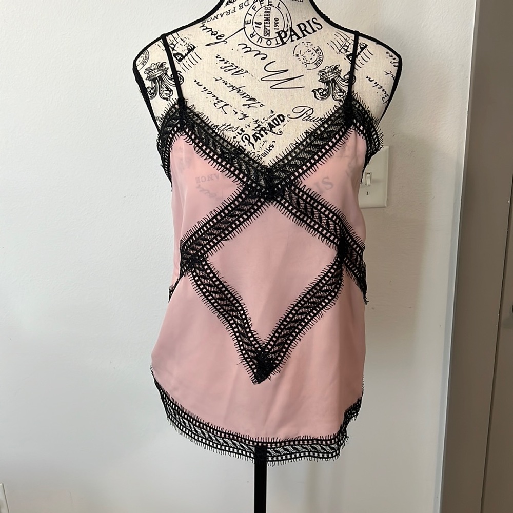 Aqua cami in pink with black lace